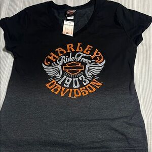 Harley-Davidson Black and Gray Tee with Orange Logo
